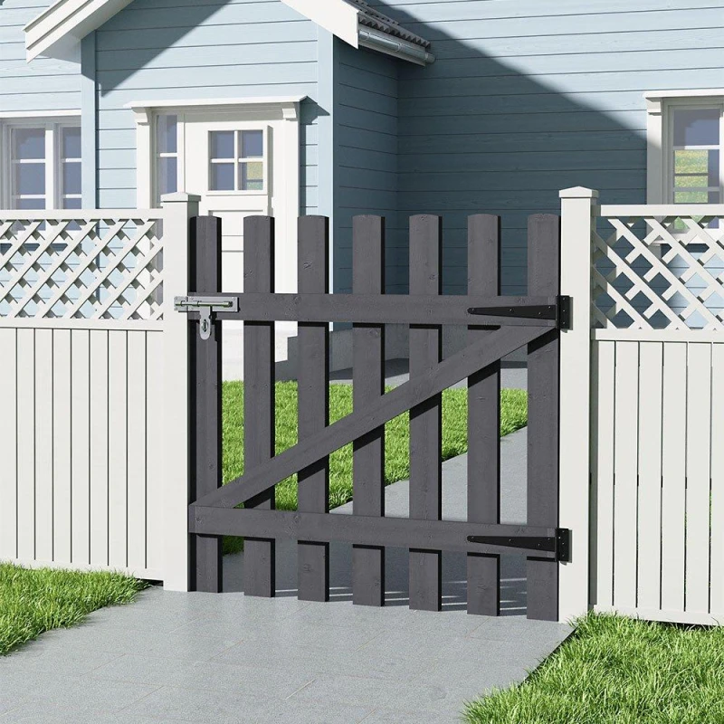 Image of Breeins 120cm H Garden Wood Fence Gate with Latch Black L
