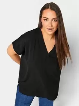 Image of Yours Textured V Front Top Black, Size 20, Women