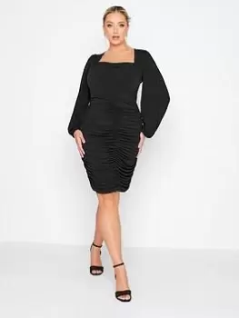 Image of Yours Cowl Neck Ruched Body Con Dress - Black, Size 20, Women