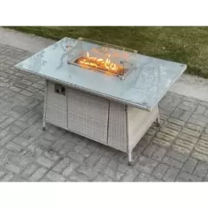 Image of Fimous Outdoor Light Grey Mixed Rattan Fire Pit Table Dining Table with Gas Heater