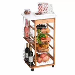 Image of Multi-Use Kitchen Island Trolley Baskets Side Racks Drawer Worktop Brown