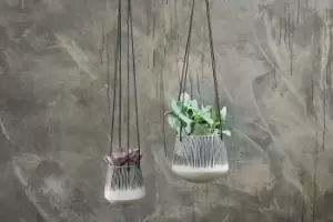 Image of Nkuku Matamba Ceramic Hanging Planter Vases & Planters Black & White Large 12 x 14cm (Diameter)