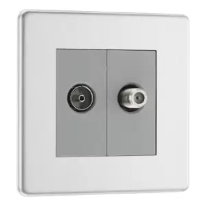 Image of BG Nexus Flatplate Screwless Brushed Steel 2 Gang Double Satellite & Co-Axial Socket - FBS65