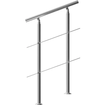 image of Banisters Stainless Steel Indoor and Outdoor Handrail Railing Balustrade Balcony 80 cm, 2 crossbars - Monzana