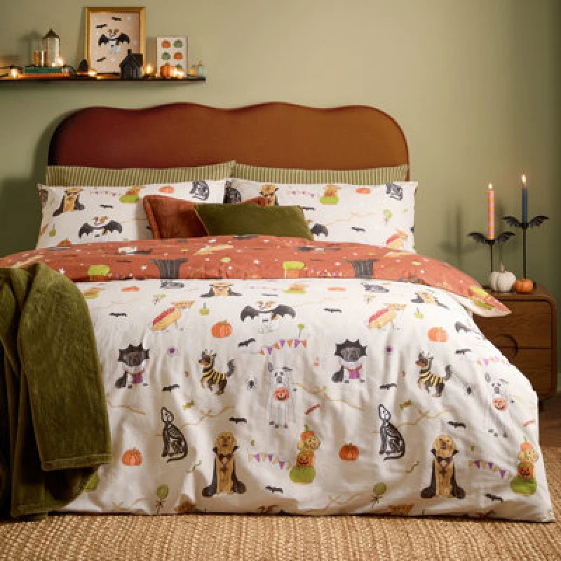 Image of furn. Furn Howl-O-Ween Reversible Duvet Cover Set, Multi, Double