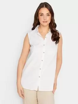 image of Long Tall Sally Sleeveless Linen Shirt - White, Size 12, Women