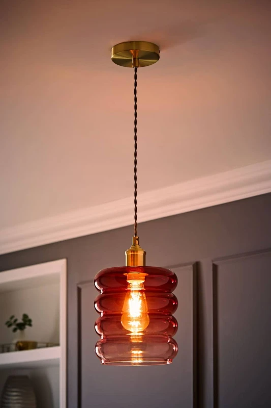 Image of ValueLights Giselle Brushed Gold Ombre Berry Glass Ceiling Pendant Light with Bulb in Dark Pink Dark Pink Unisex