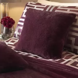 Image of Soiree Lucie Soft Faux Fur Teddy Fleece Filled Cushion, Damson, 43 x 43 Cm