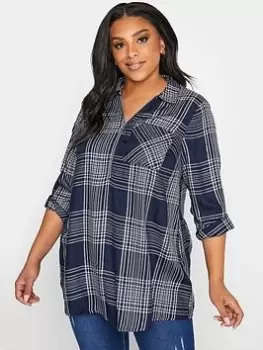 image of Yours Clothing Zip Neck Check Shirt. Nav - Navy, Size 18, Women