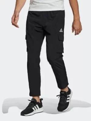 Image of adidas Essentials Small Logo Woven Cargo 7/8 Pants, Black Size M Men