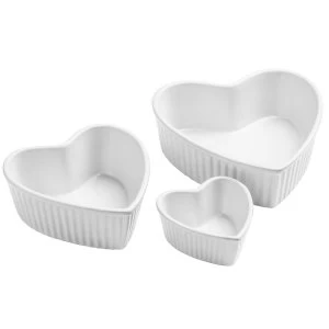 image of Premier Housewares Amour Set of 3 Heart Shape Stoneware Dishes - White