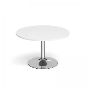 image of Genoa circular dining table with chrome trumpet base 1200mm - white