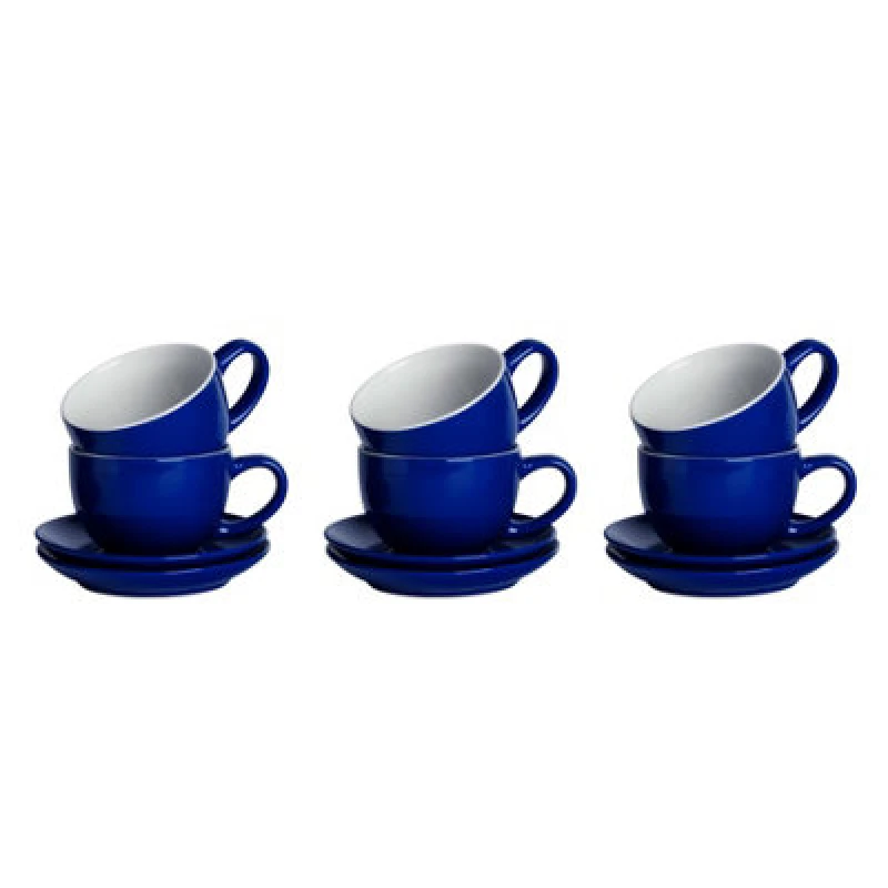 Image of Argon Tableware 12 Piece Coloured Cappuccino Cup & Saucer Set - 250ml - Navy - Durable Stoneware Coffee Tea Cup Dishwasher