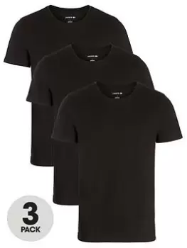 Image of Lacoste Mens Crew Neck Plain Cotton T-Shirt Three-Pack Size 3 - S Black