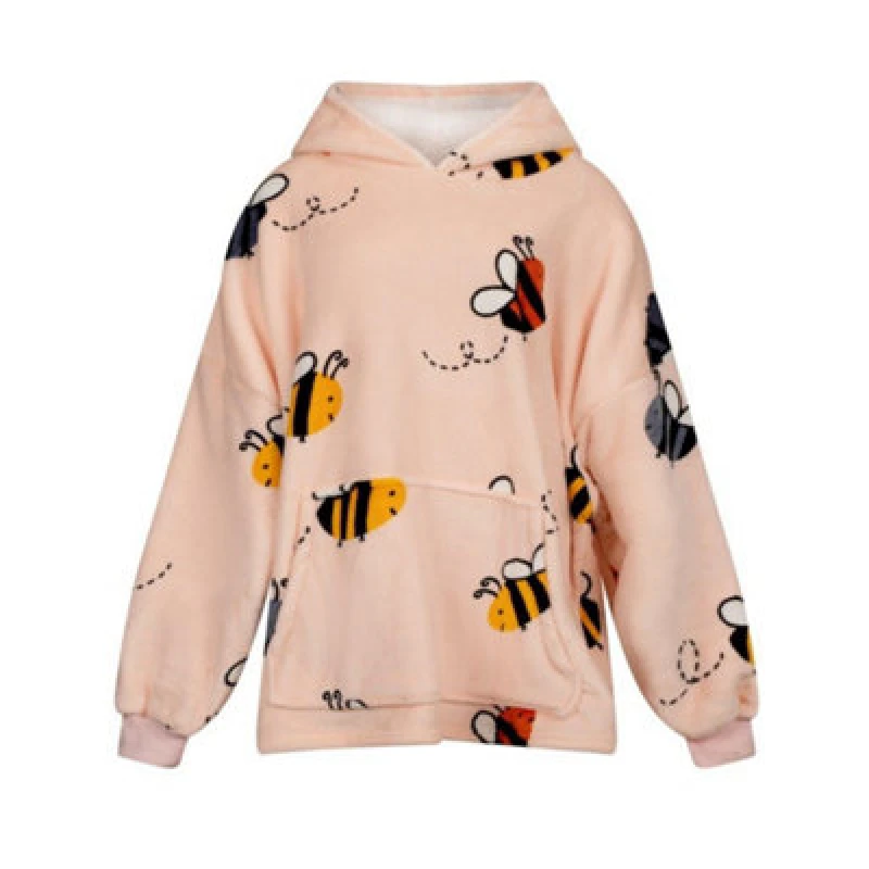 Image of Urban Unique Bumble Bees Sherpa Fleece Hoodie Blanket/throw Pink Oversized