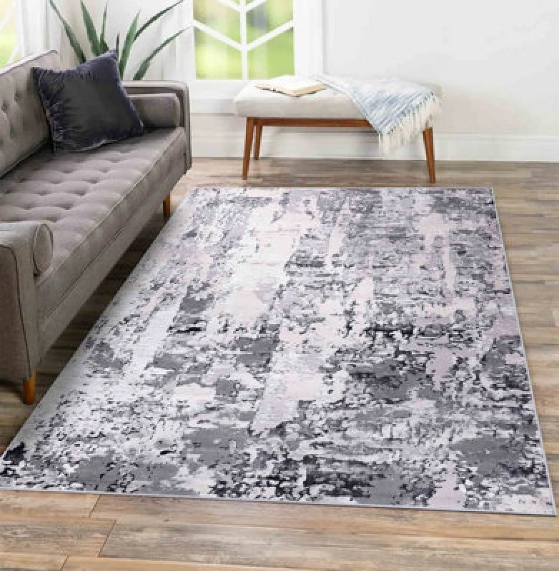 Image of Styra Modern Grunge Abstract Area Rugs Silver 200X290 Cm