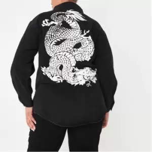 Image of Missguided Plus Size Dragon Print Denim Shirt - Black