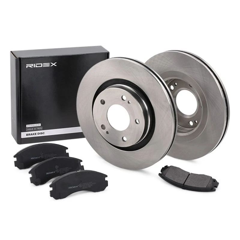 Image of RIDEX 3405B0065 Brake disc and pads set Front Axle, Brake Disc Type: Vented, excl. wear warning contact Brake Set,disc brakes (3405)