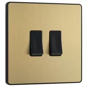 BG Evolve Brushed Brass 20A 16Ax Double Light Switch - 2 Way - main image