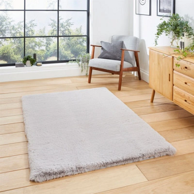 Image of Think Rugs Super Teddy Silver Rug-Rectangle 150 x 230 cm/Polyester-Plain Shaggy SUPTEDSLVR1523
