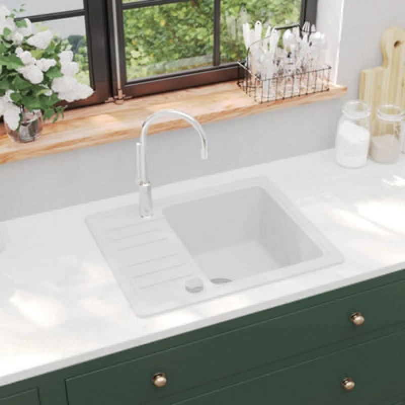 Image of Vidaxl Granite Kitchen Sink Single Basin White