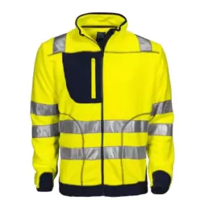 image of Projob Mens Fleece Hi-Vis Coat (XXL) (Yellow/Navy)