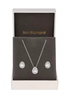 image of Rhodium Plated Cubic Zirconia Pear Stone Set - Gift Boxed