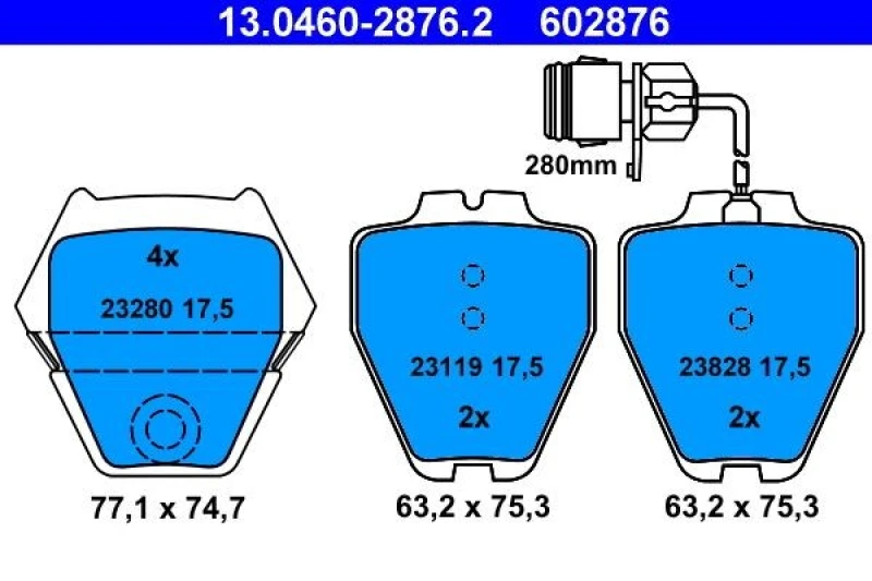 Image of ATE 13.0460-2876.2 Brake pad set incl. wear warning contact Brake Pad Set,disc brake (402)