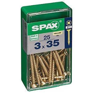 Image of Spax PZ Countersunk Zinc Yellow Screws - 3 x 35mm Pack of 25