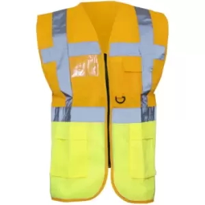 Image of Yoko Hi-Vis Premium Executive/Manager Waistcoat / Jacket (XL) (Hi Vis Orange/Hi Vis Yell) - Hi Vis Orange/Hi Vis Yell
