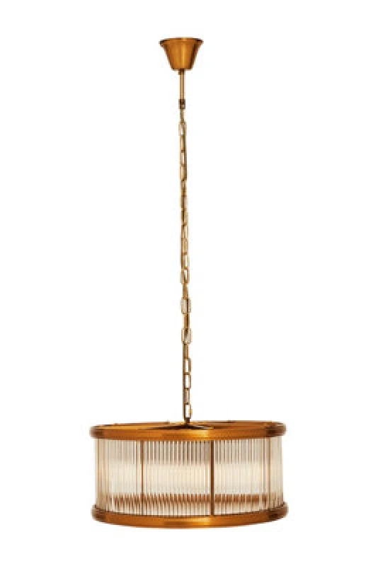 Image of Orsina 6 Bulb Pendant Light, Bronze Finish Drum-Shaped Ceiling Fixture, Fluted Glass Panels For Hallway