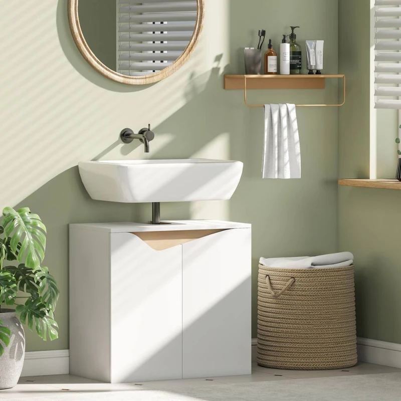 Image of HOMCOM Under Sink Cabinet, Bathroom Sink Cabinet for Basin without Pedestal in White Size: W600mm x H600mm White Unisex W600mm x H600mm