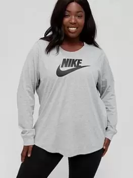 image of Nike NSW Essential Icon Futura Long Sleeve Top (Curve) - Dark Grey Heather, Size 22-24=2X, Women