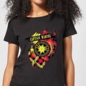 image of Captain Marvel Tartan Patch Womens T-Shirt - Black