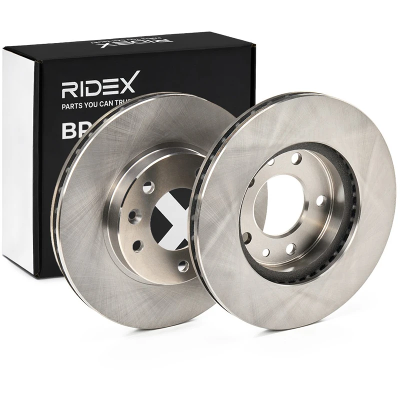 Image of RIDEX 82B0857 Brake disc Front Axle, Vented, Cast Iron, Uncoated, Untreated, without bolts/screws Cast Iron Brake Disc (82)