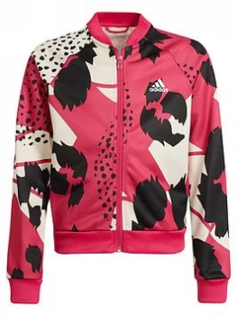 Image of adidas Girls Aero Ready Graphic Track Top - Pink Multi, Pink/Multi, Size 11-12 Years, Women