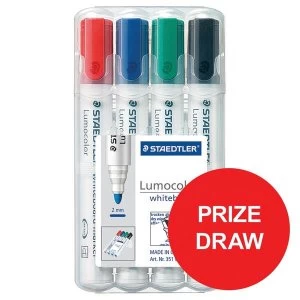 Image of Staedtler Lumocolor 351 Whiteboard Markers Bullet Tip Line Width 2mm Assorted Colours Pack 4