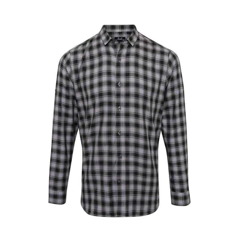 Image of Premier Premier Men Mulligan Checked Cotton Long-Sleeved Shirt in Dark Grey Size: Small Dark Grey S Male 5063527876751