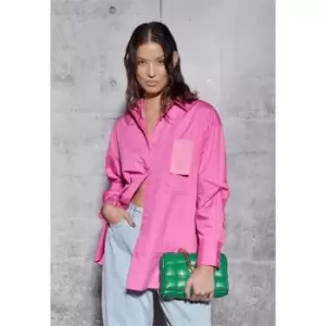 image of Missguided RE STYLD Oversized Sleeve Detail Shirt - Pink