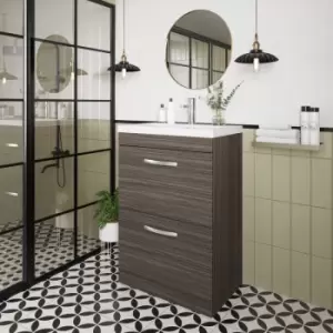 Image of Nuie - Athena Floor Standing 2-Drawer Vanity Unit with Basin-1 600mm Wide - Anthracite Woodgrain
