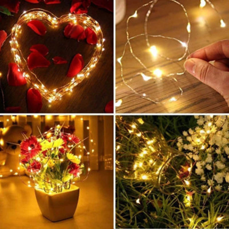 Image of Shatchi 10M Long 100 Warm White LED Lights Micro Rice Gold Copper Wire Indoor Battery Operated Firefly String Fairy Lights