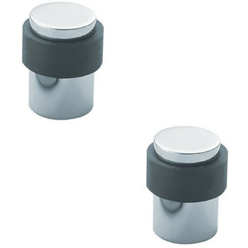 Image of Loops 2x Floor Mounted Pedastal Doorstop with Rubber Buffer 40 x 30mm Bright Steel Metallics