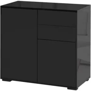 Image of Homcom - Modern Freestanding Push-OpenCabinet w/ 2 Drawers Cabinet Storage Black
