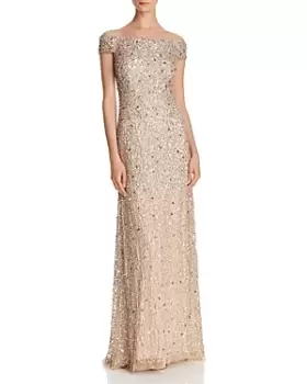 Adrianna Papell Off-the-Shoulder Sequined Gown