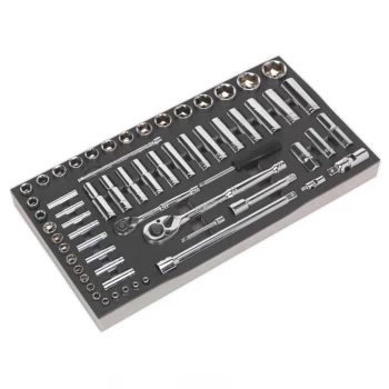 Image of Tool Tray with Socket Set 62PC 1/4" & 1/2" Sq Drive Metric