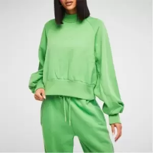 Missguided Re_Styld High Neck Embroidered Sweatshirt - Green