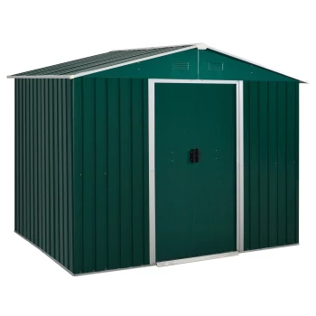 Image of Outsunny 8 x 6ft Outdoor Garden Roofed Metal Storage Shed Tool Box with Ventilation & Sliding Doors, Green