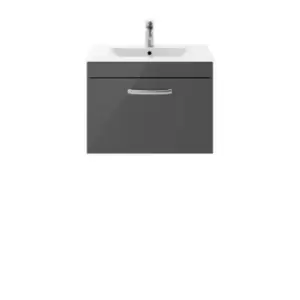 image of Nuie Athena 600 Wall Hung Single Drawer Vanity & Minimalist Basin - Gloss Grey