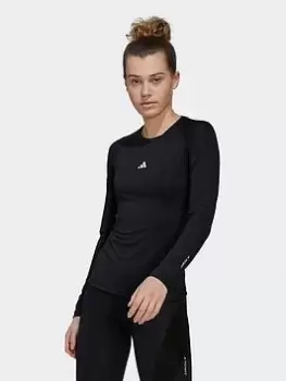 Image of adidas Tech-fit Train Longsleeve Tee, Black/White Size M Women