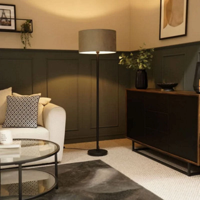 Image of ValueLights ValueLights Charlie Black Stem Floor Lamp Light with Velvet Lamp Shade in Grey Size: 18" Grey 18" Unisex 5059406035777